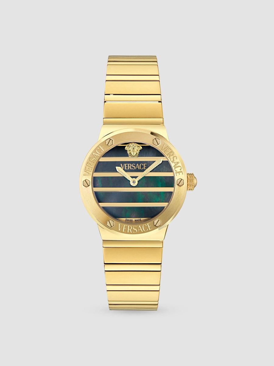 Versace Women's Greca Logo Goldtone Stainless Steel & Black Mother-Of-Pearl Bracelet Watch/33MM - Yellow Gold