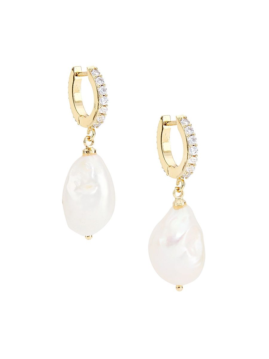 Women's 14K-Gold-Plated, Glass Crystal, & 18MM Freshwater Pearl Drop Earrings - White