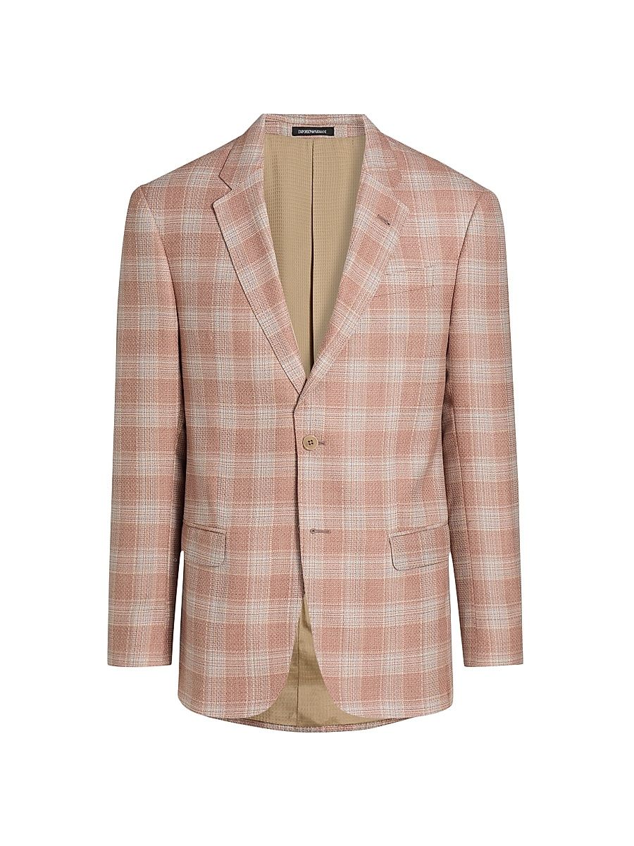 Men's Plaid Wool Sports Jacket - Chevron Fantasia - Size 36