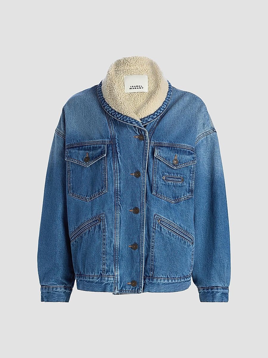 Isabel Marant Women's Pimia Sherpa-Collar Denim Jacket - Light Blue - Size 10