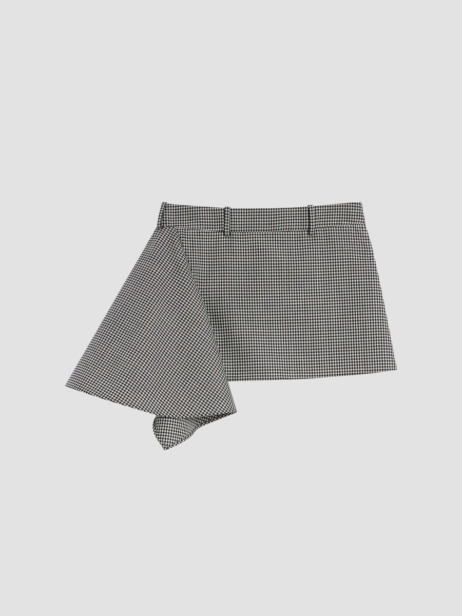Givenchy Women's Slashed Mini Skirt in Houndstooth Wool and Mohair - Black White - Size 12