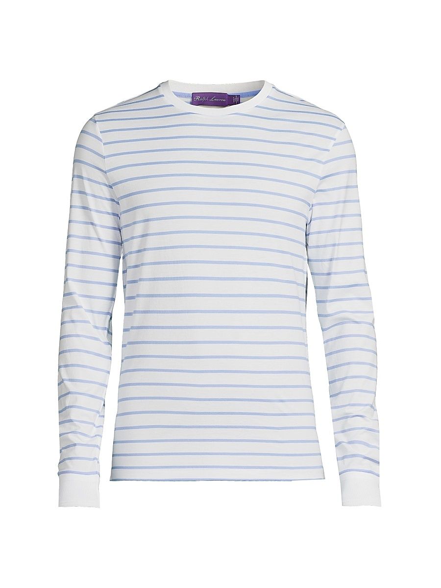Men's Striped Lisle Long-Sleeve T-Shirt - Deckwash White Cornflower Blue - Size Small