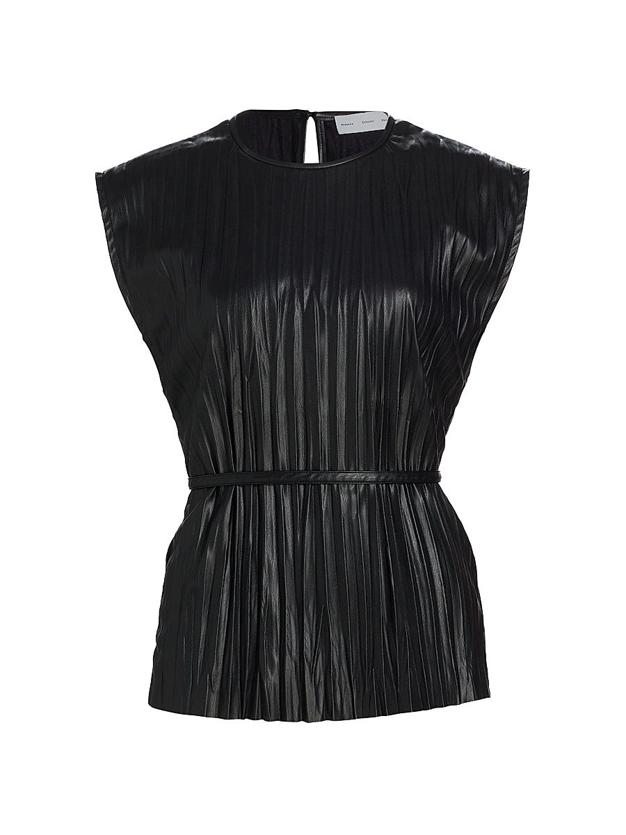Women's Lyra Pleated Faux Leather Top - Black - Size 12