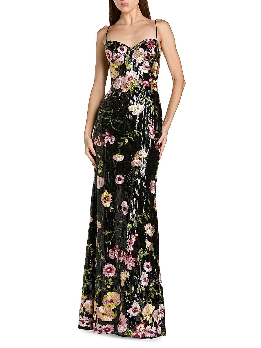 Women's Bustier Floral Appliqué Gown - Black Multi - Size 12