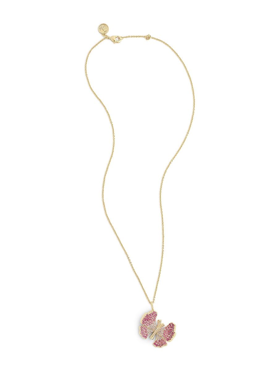 Women's Butterfly 18K Gold-Plated & Cubic Zirconia Pendant Necklace - Fuchsia