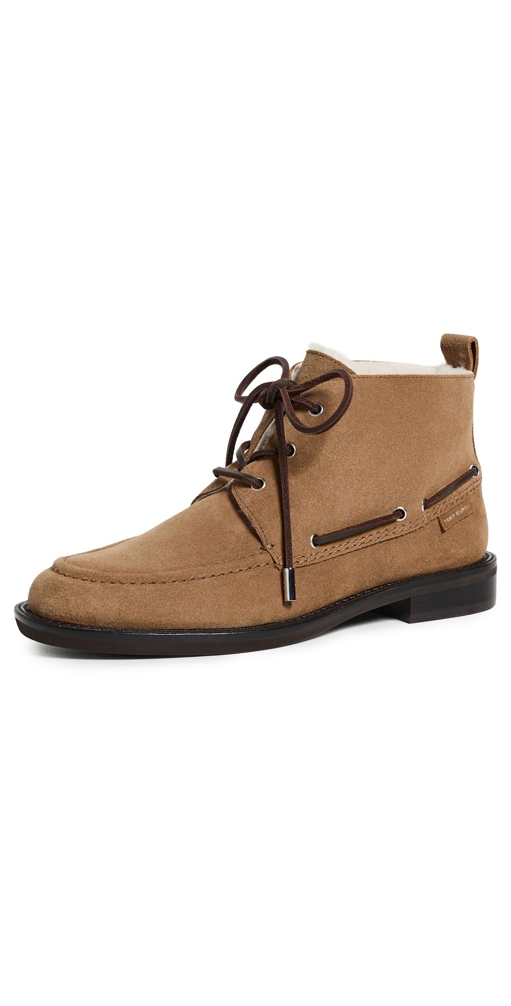 Tory Burch Duck Shearling Suede Ankle Boots WEATHERED OAK 6.5