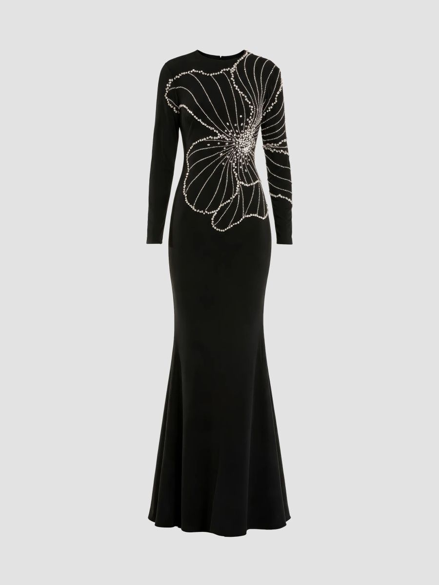 Mac Duggal Women's Beaded Flower Jersey Gown - Black - Size XL