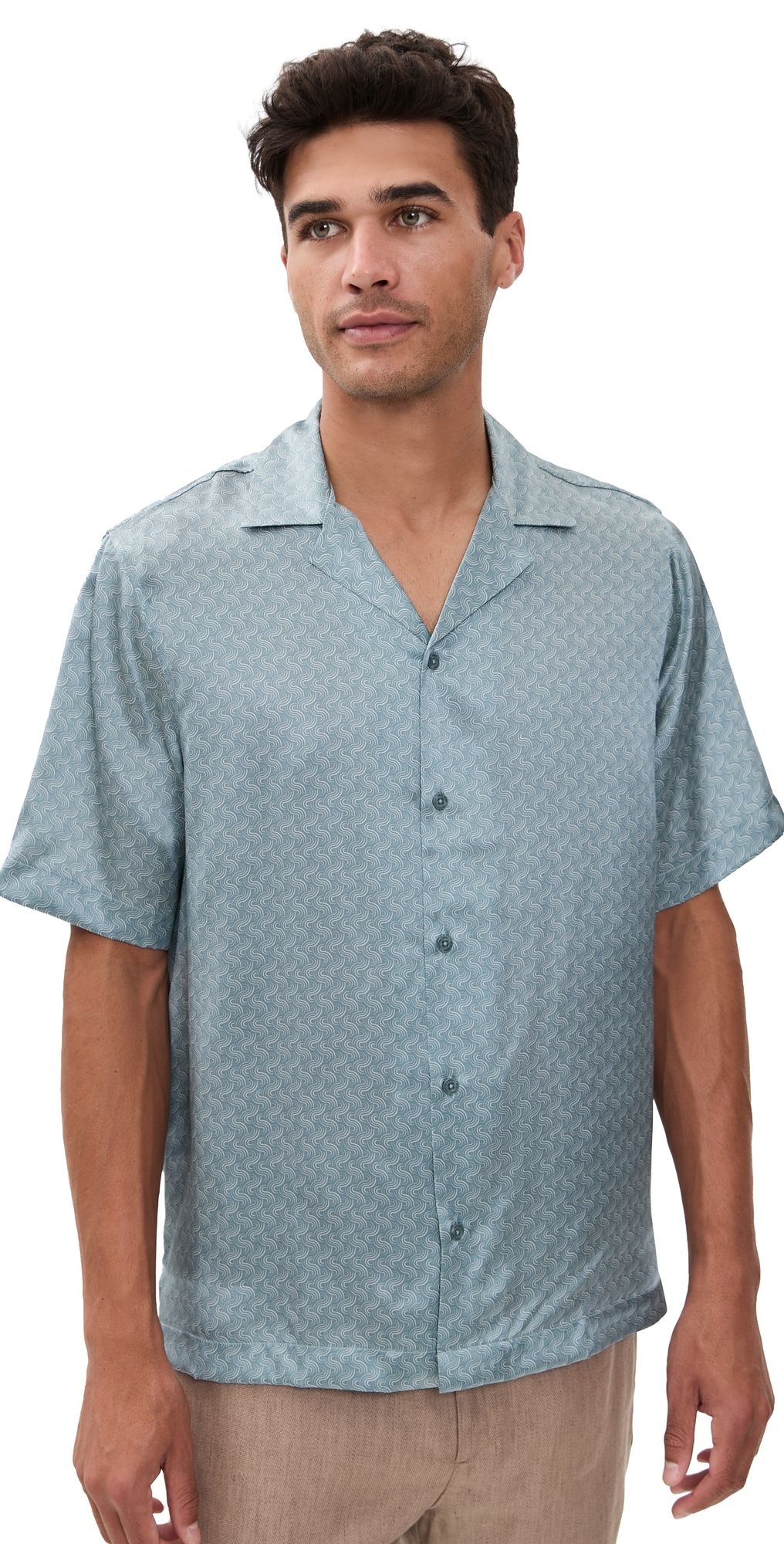 Frescobol Carioca Roberto Silk Short Sleeve Shirt Coastal Blue S