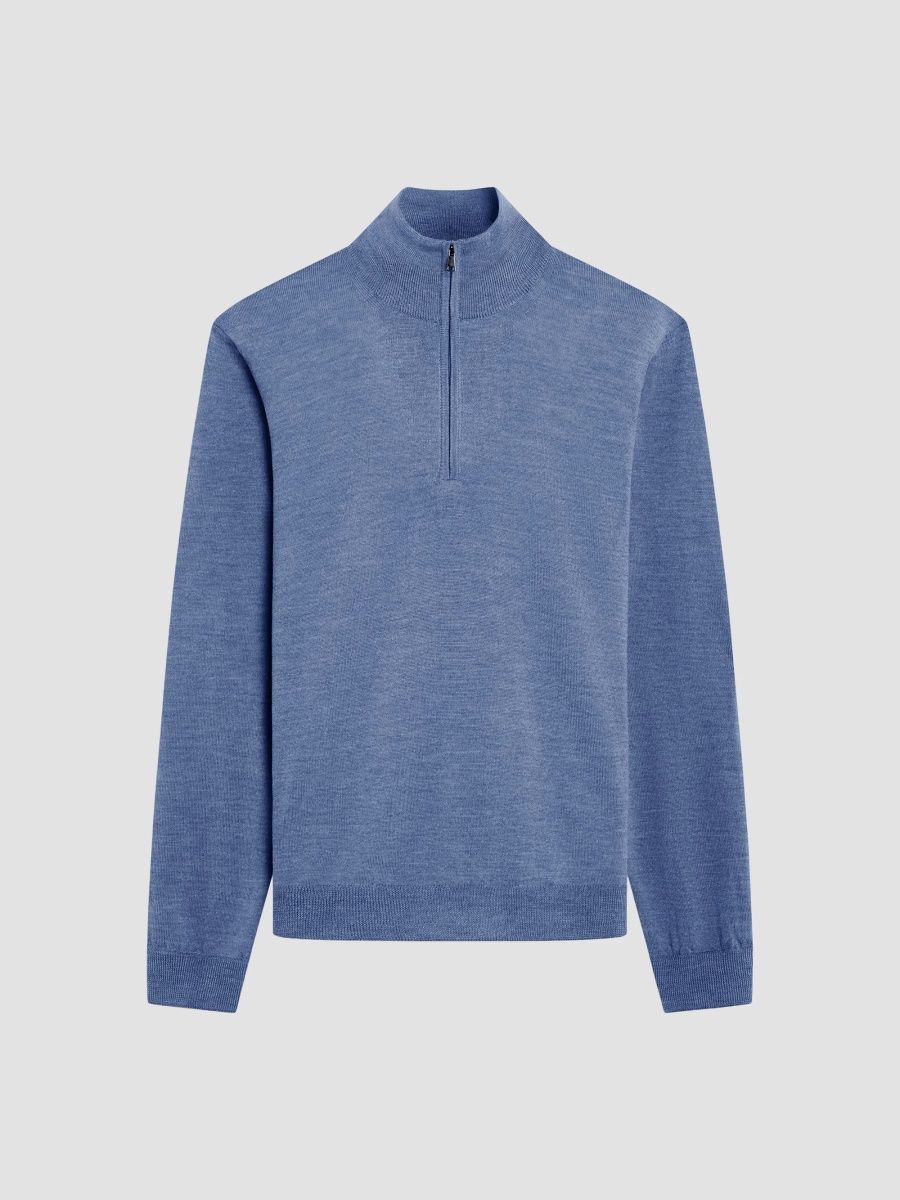 Bugatchi Men's Fred Quarter-Zip Merino Wool Sweater - Air Blue - Size XXL