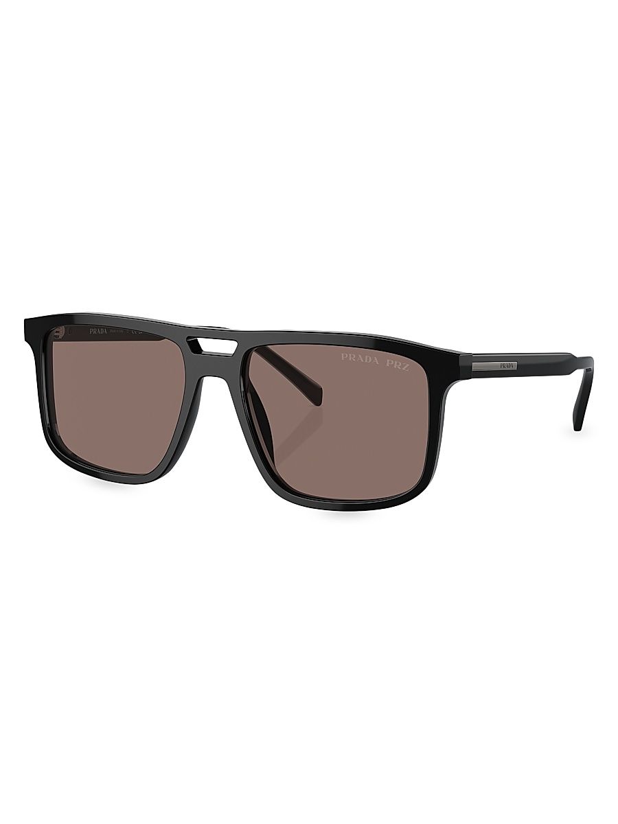 Men's 58MM Rectangular Sunglasses - Black Brown