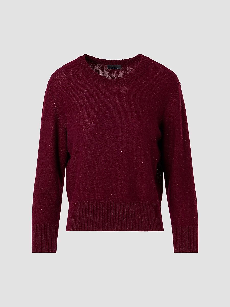 Women's Sequin Cashmere Crewneck Sweater - Merlot Red - Size 14