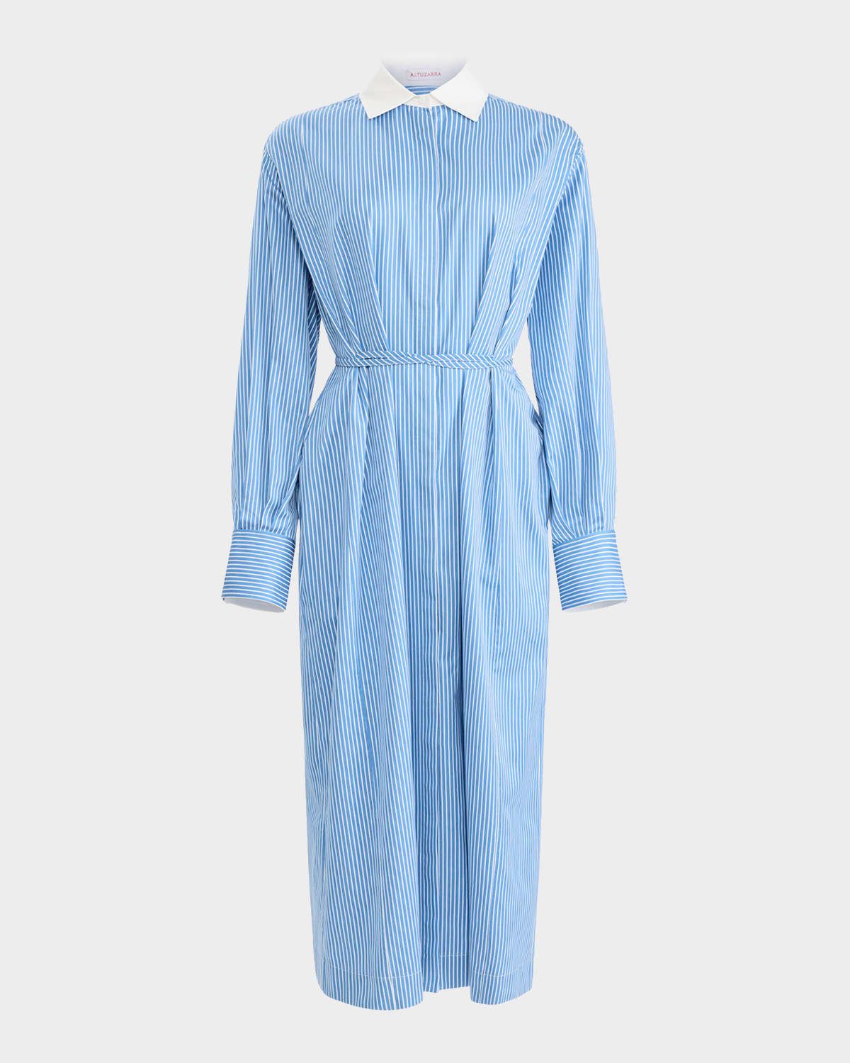 Floyd Cotton Stripe Waist-Tie Maxi Shirtdress