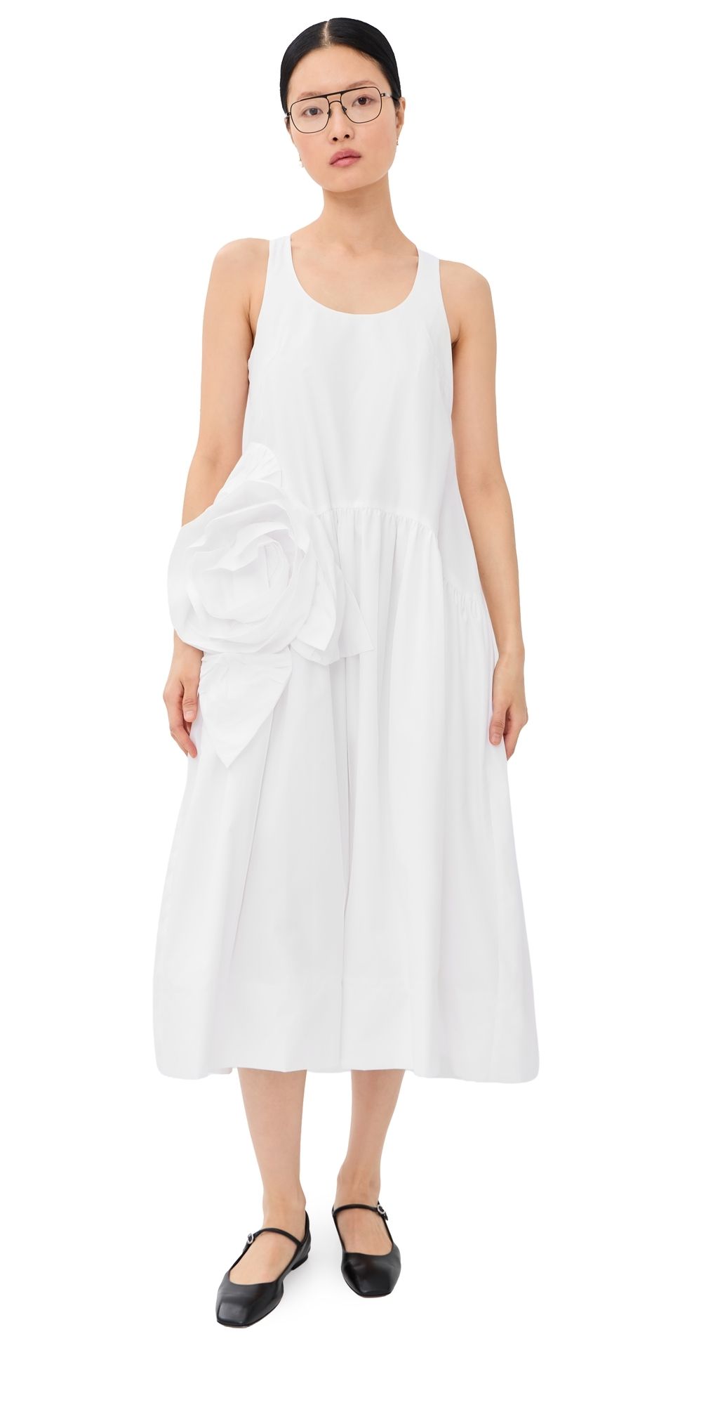 Simone Rocha Pressed Rosette Flounce Dress White 12