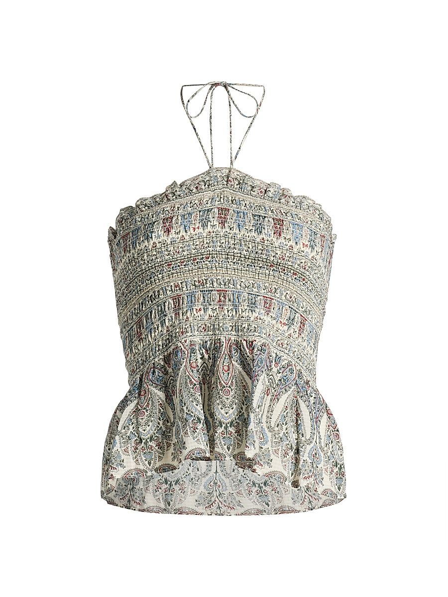 Women's Damsey Smocked Top - Ecru Multi - Size XL