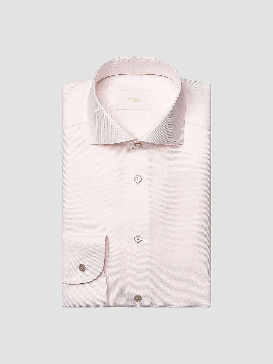 Eton Men's Contemporary Fit Textured Cotton-Linen Shirt - Pink - Size 17.5