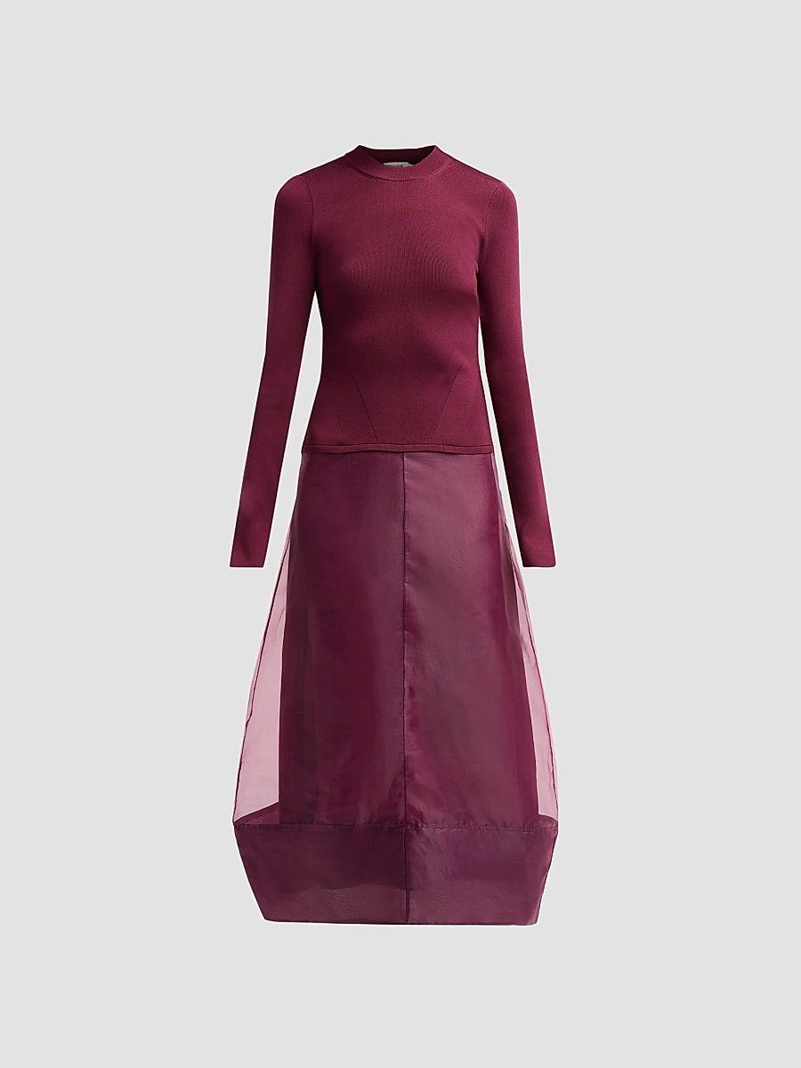 SIMKHAI Women's Maril Sheer Skirt Midi Dress - Fig - Size XL