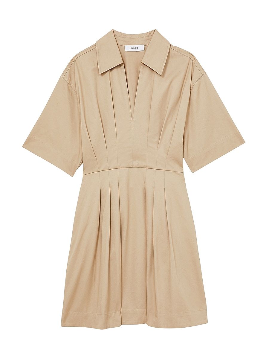 Women's Rosalie Pleated Cotton Mini Shirtdress - Beige - Size 10