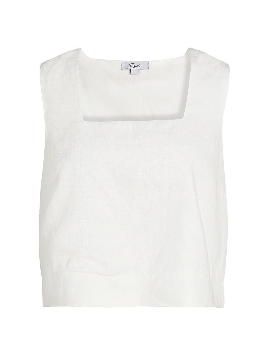Women's Akira Linen Square Neck Tank - White - Size XL