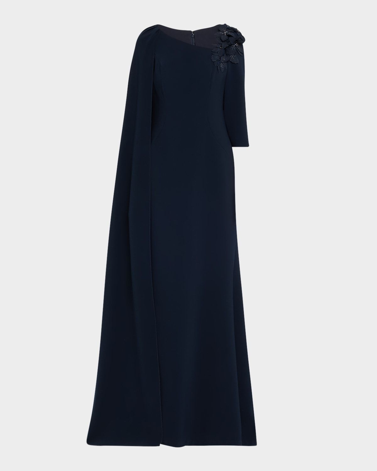 Cape-Sleeve Floral Applique Trumpet Gown