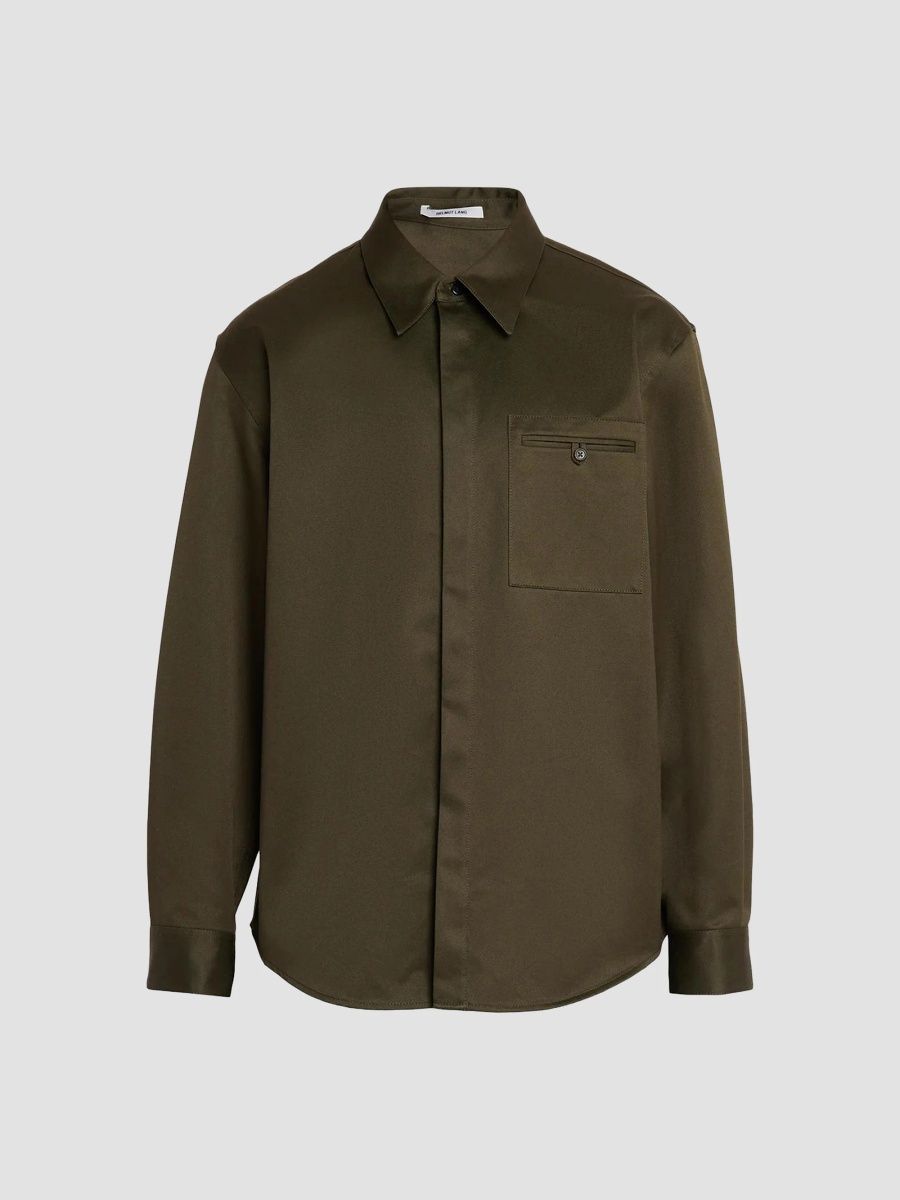 Helmut Lang Men's Cotton Sateen Overshirt - Dark Moss - Size XL