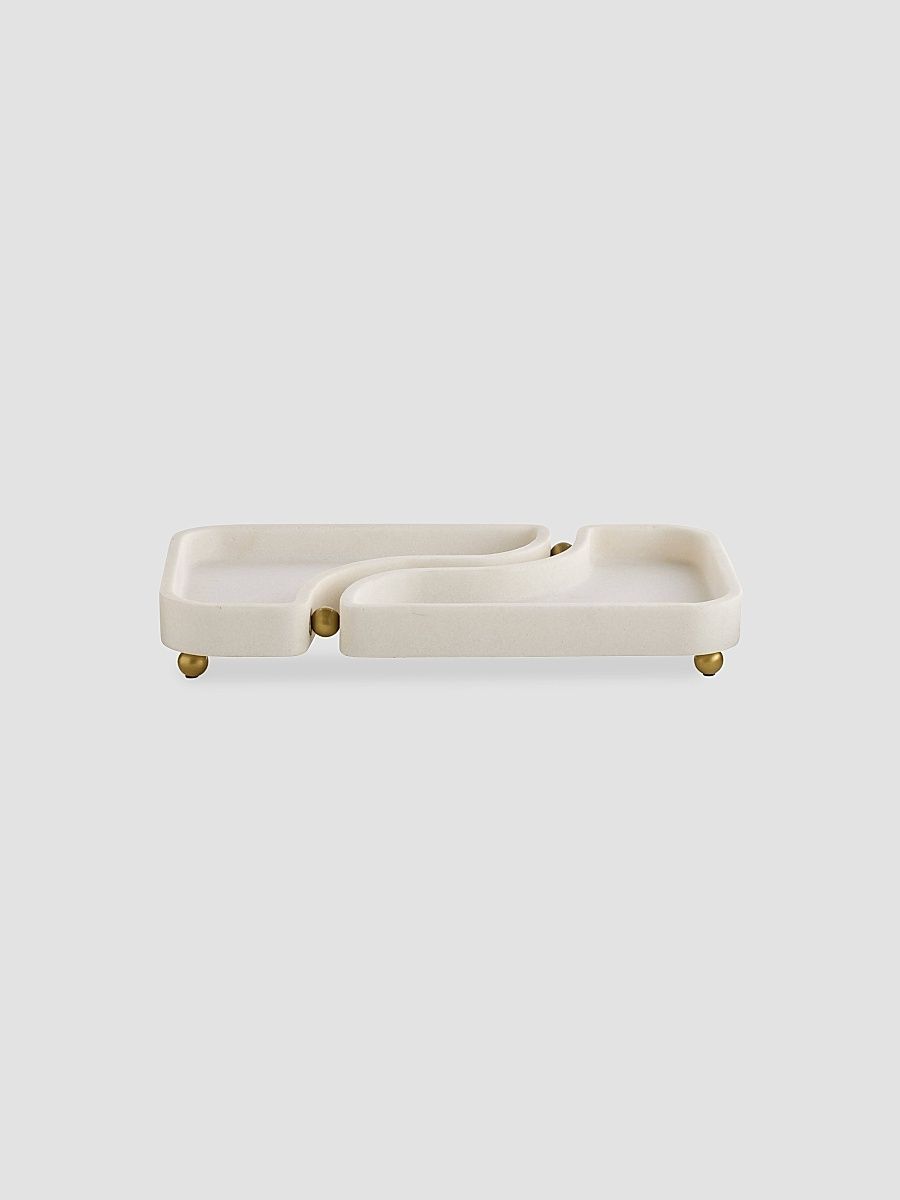 Lily Riverstone & Brass Split Tray - White