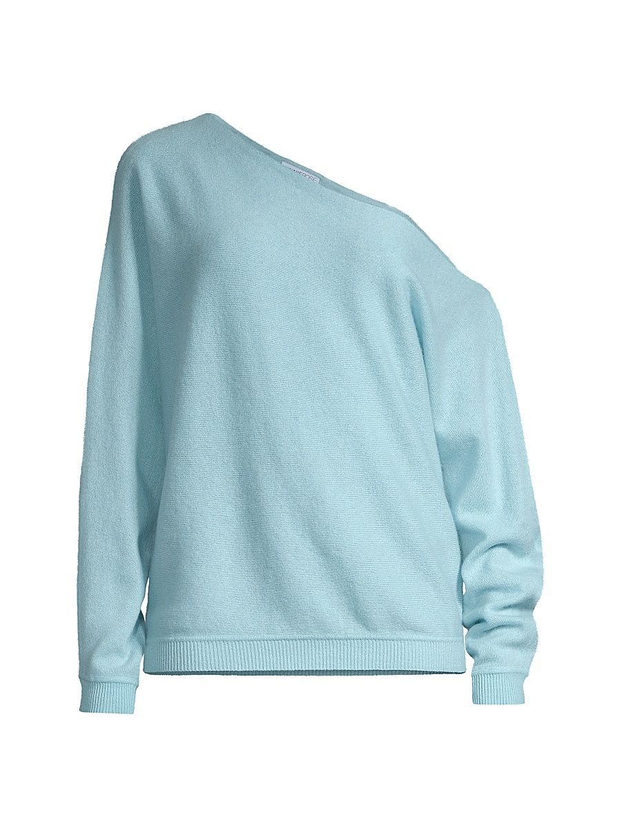 Women's One-Shoulder Cashmere Sweater - Baby Blue - Size Large