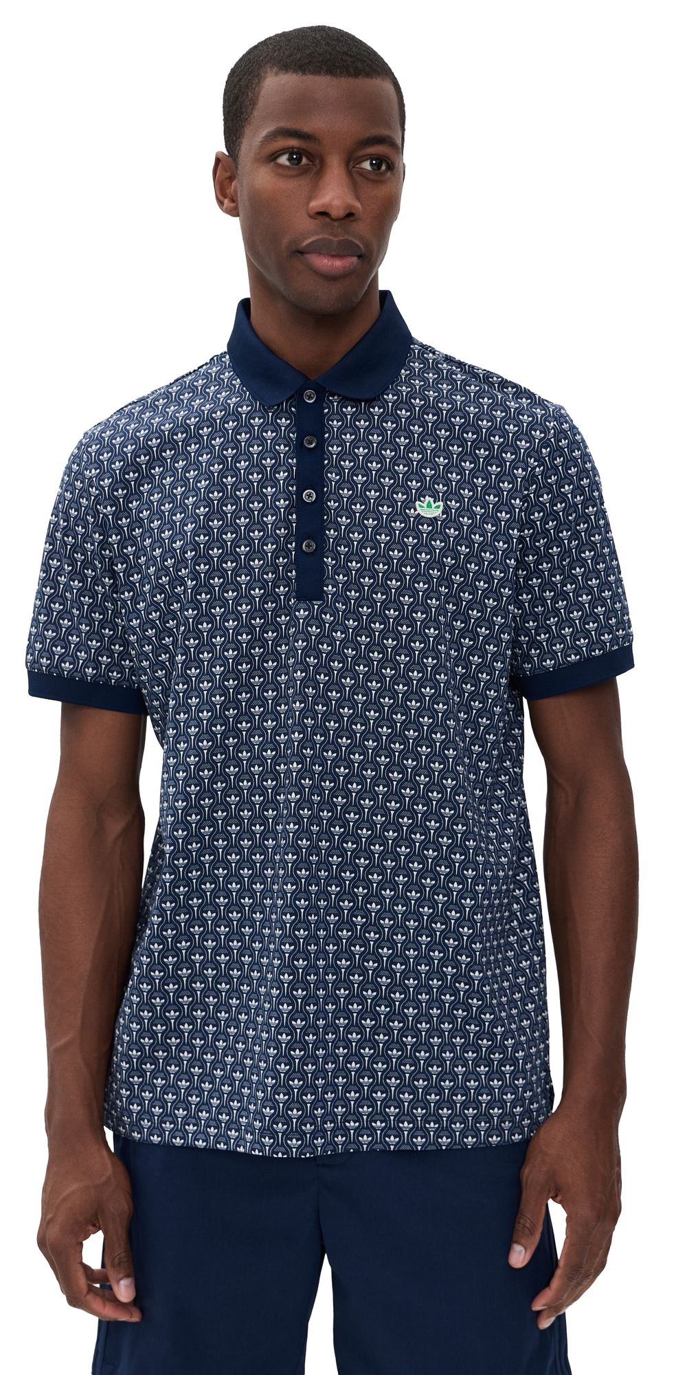 Adidas Golf Originals All Over Trefoil Polo Night Indigo/Chalk White XXL