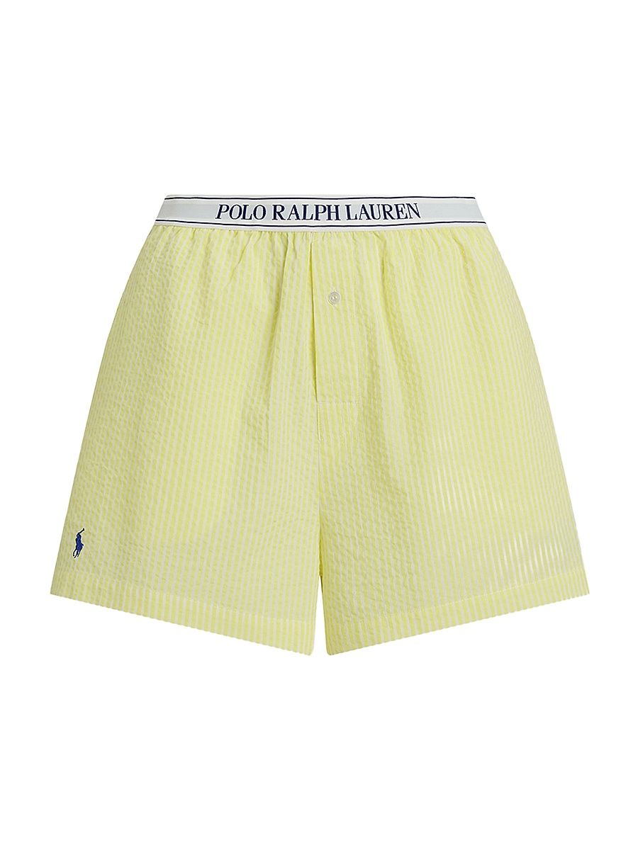 Women's Seersucker Logo Waistband Boxer Shorts - Lemon Verbina - Size XS