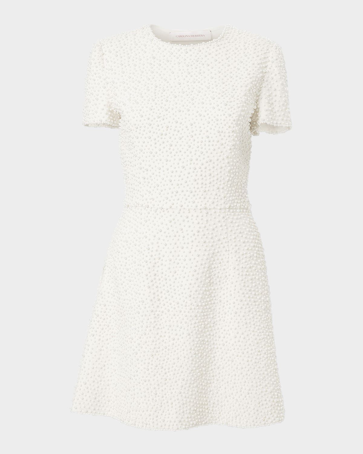 Pearly Embellished Short-Sleeve Mini Dress