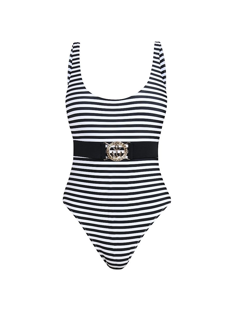 Women's Voyage Mila Striped One-Piece Swimsuit - Black - Size XL