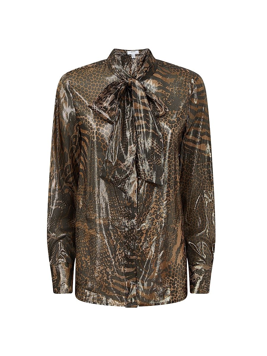 Women's Kendall Animal Tie-Neck Blouse - Gold - Size 6