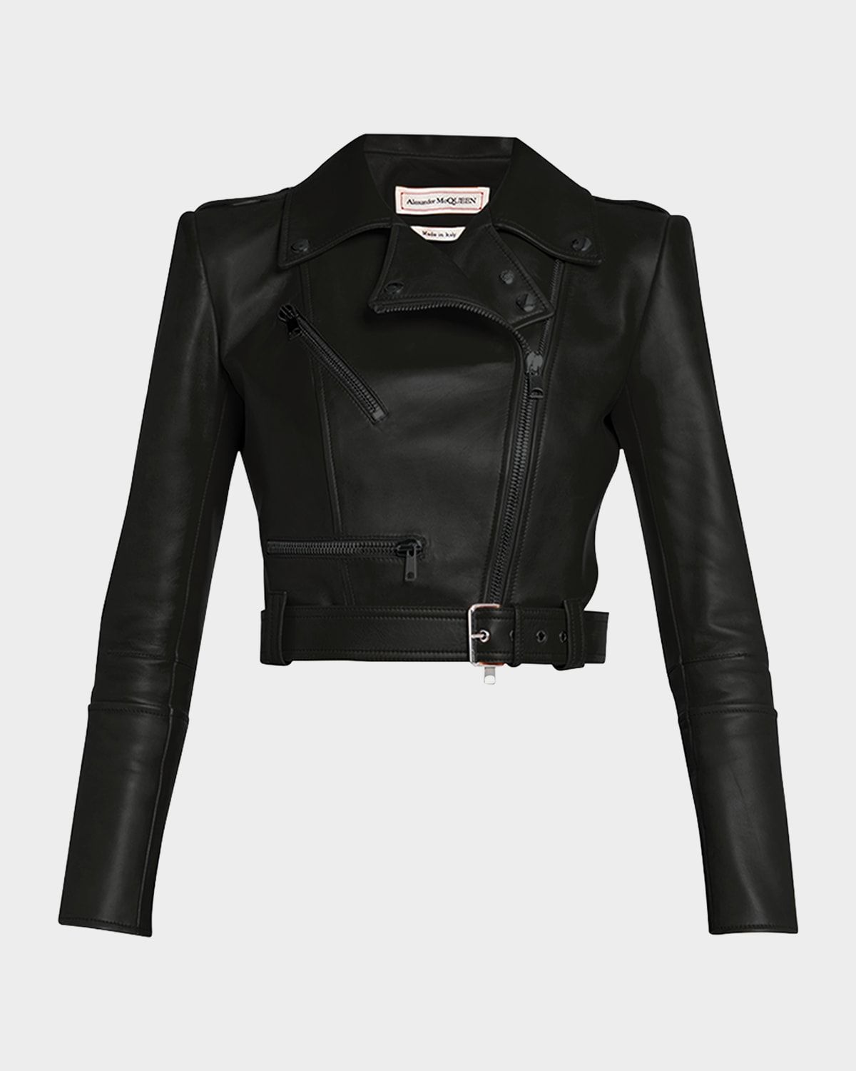 Cropped Leather Biker Jacket