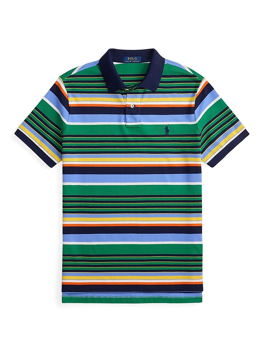 Men's Striped Mesh-Knit Cotton Polo Shirt - Billiard Stripe Multi - Size XXL