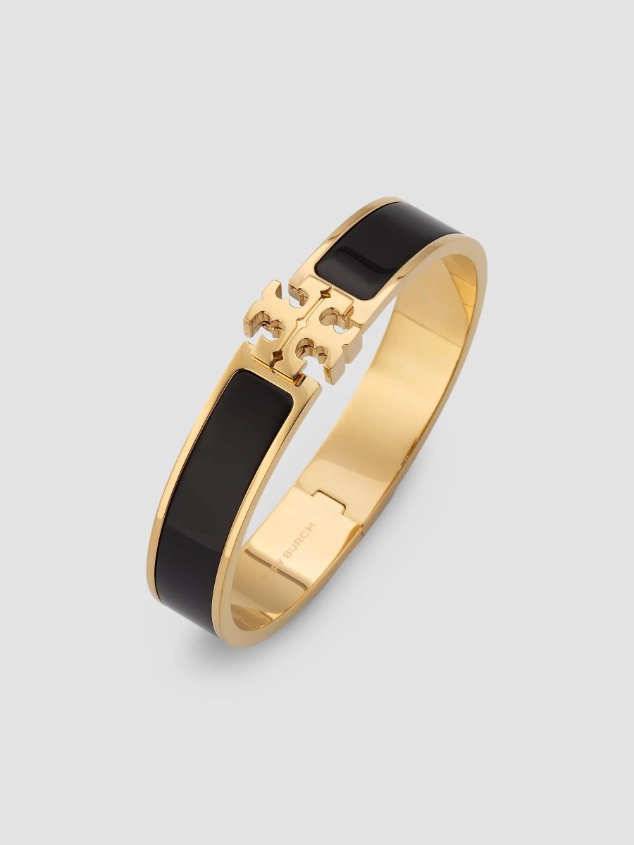 Tory Burch Women's Icon 18K-Gold-Plated & Enamel Bangle - Tory Gold Black - Size Medium