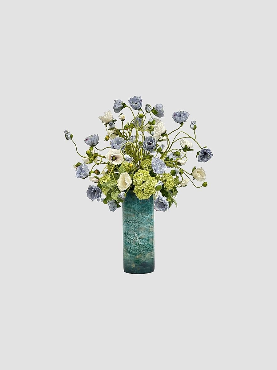 Everyday Newness Refresh Poppy Snowball Flower Arrangement - Blue White