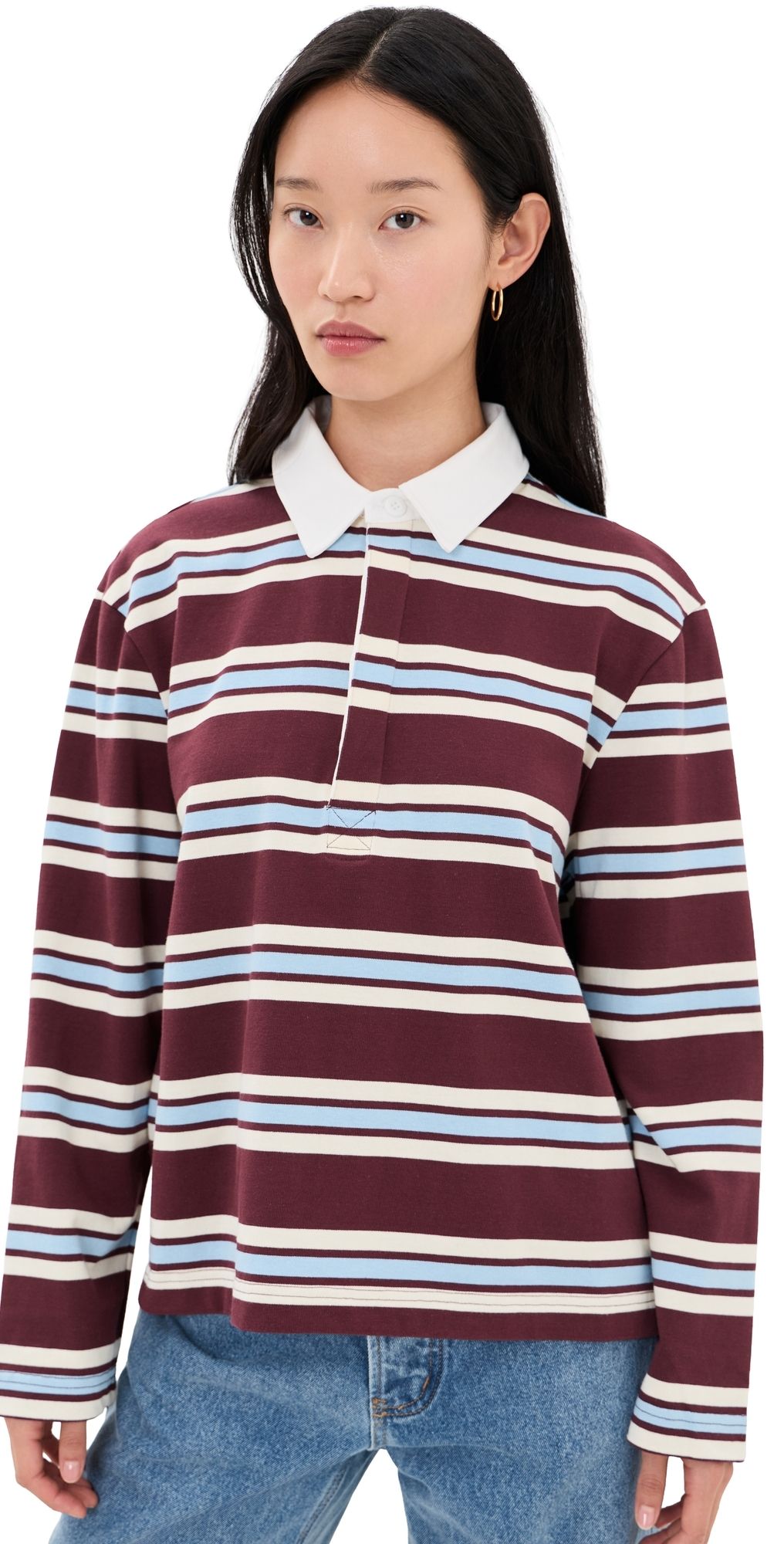 Joe's Jeans The Dylan Oversized Rugby Shirt Oxblood/Sky Rugby Stripe M