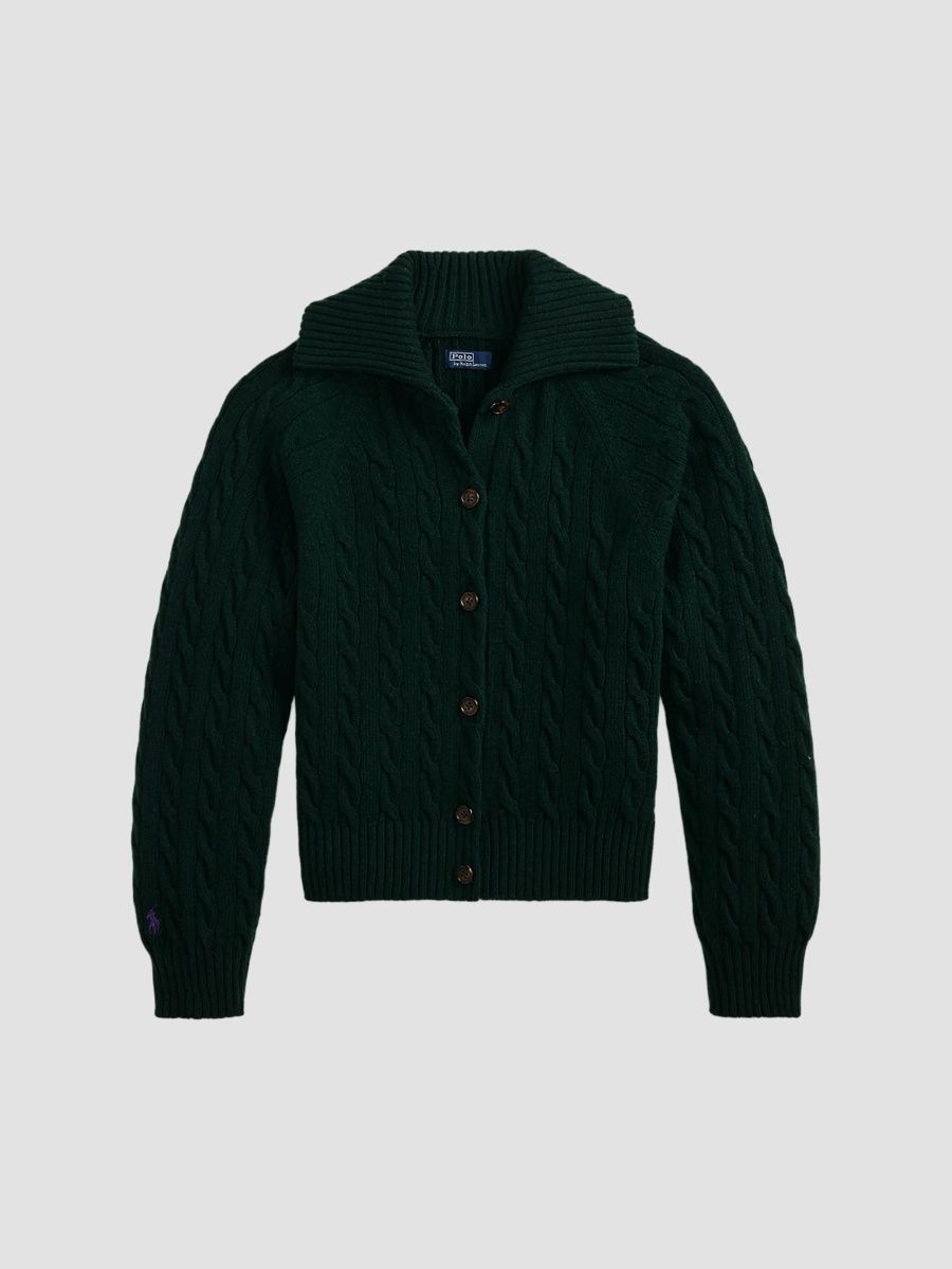 Polo Ralph Lauren Women's Cable-Knit Wool-Cashmere Cardigan - Green - Size Large