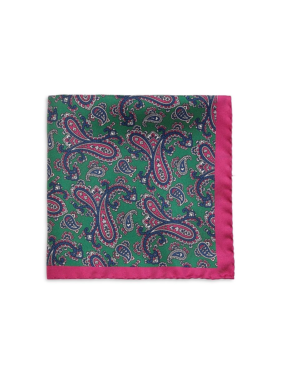 Men's COLLECTION Paisley Silk Pocket Square - Green