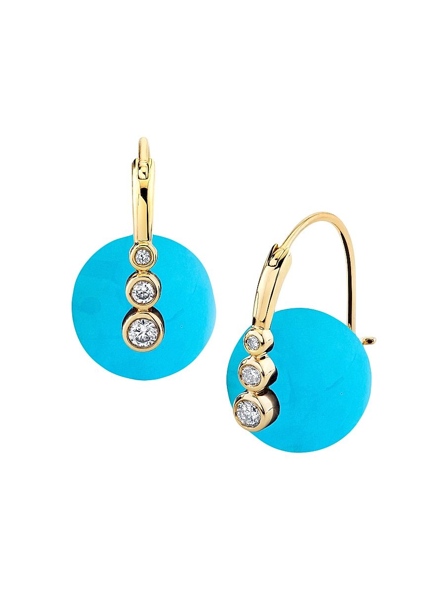 Women's Overboard 14K Yellow Gold, Turquoise & 0.2 TCW Diamond Earrings - Turquoise