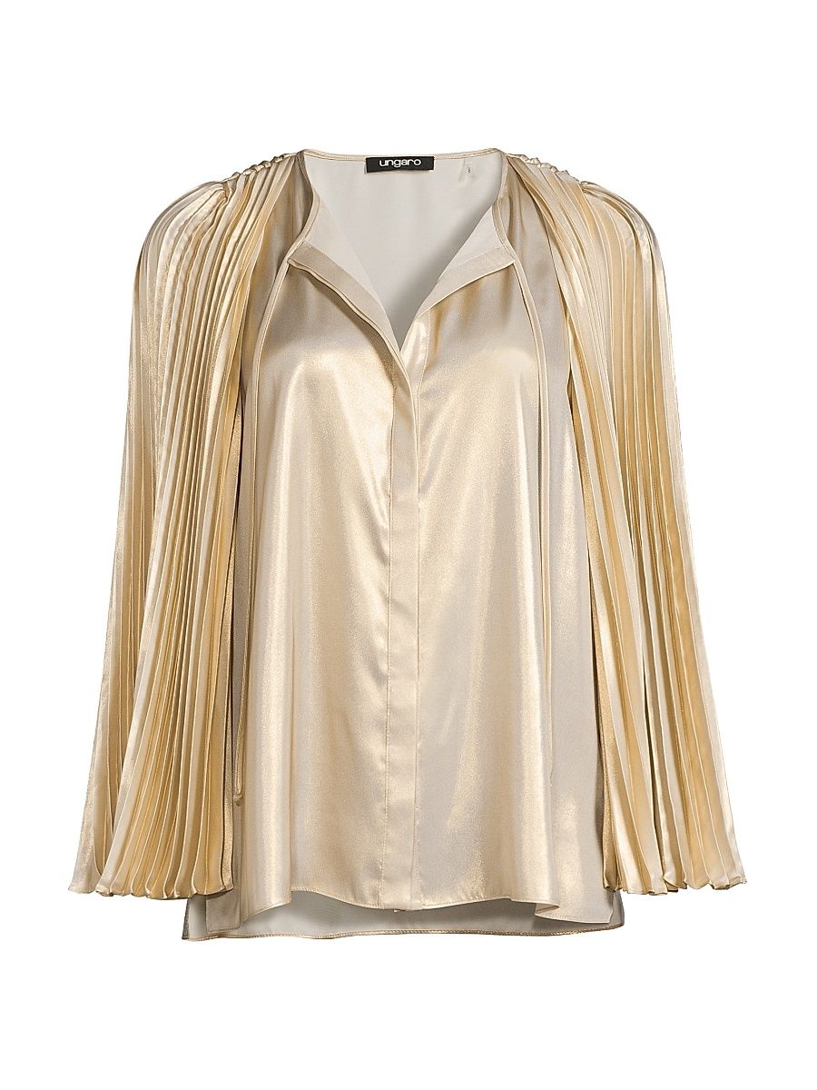 Women's Verity Metallic Pleated Blouse - Birch - Size Medium