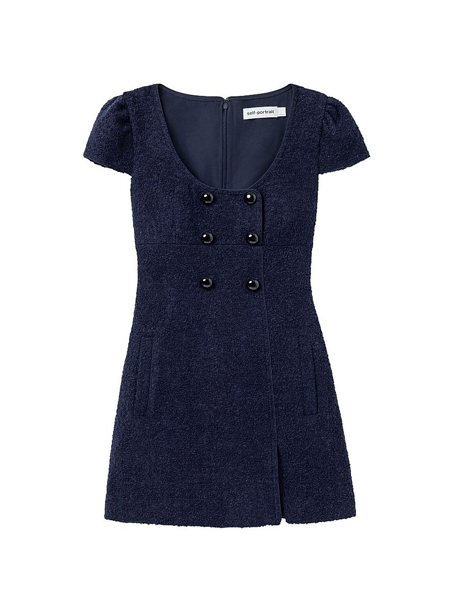 Women's Textured Bouclé Minidress - Navy - Size 12