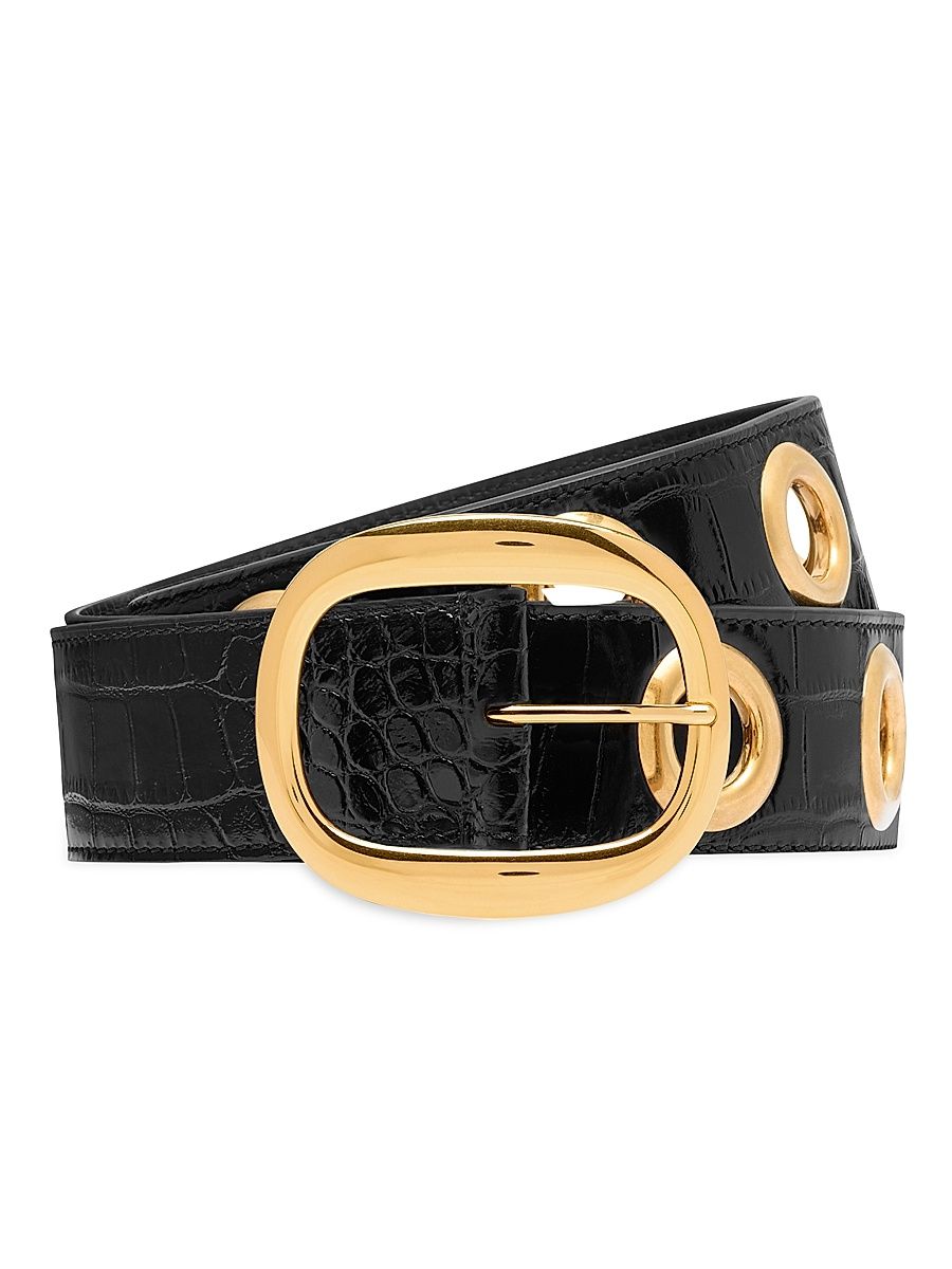 Women's Ursula Shiny Stamped Croc Belt - Black - Size Medium