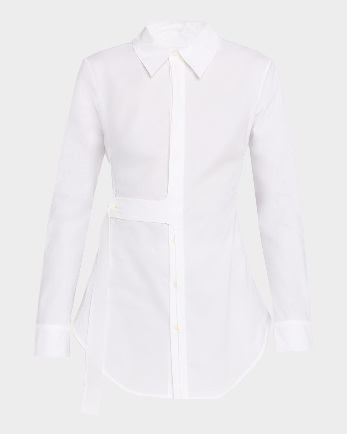 Waist-Strap Cotton Button-Down Shirt