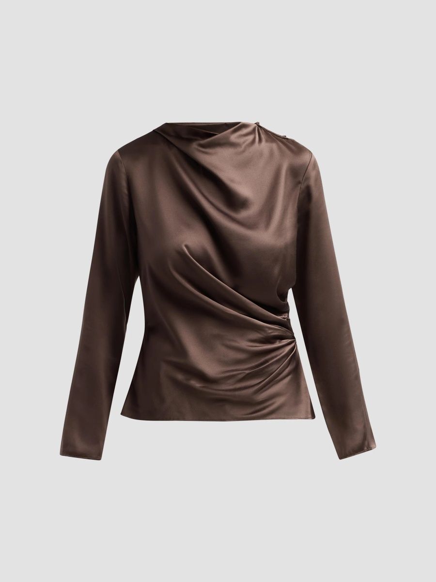Loulou de Saison Women's Anya Draped Satin Long-Sleeve Top - Brown - Size XS