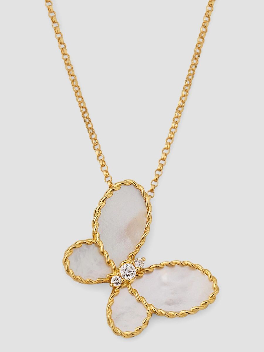 Roberto Coin Women's 18K Yellow Gold & 0.09 TCW Diamond Butterfly Pendant - Pearl