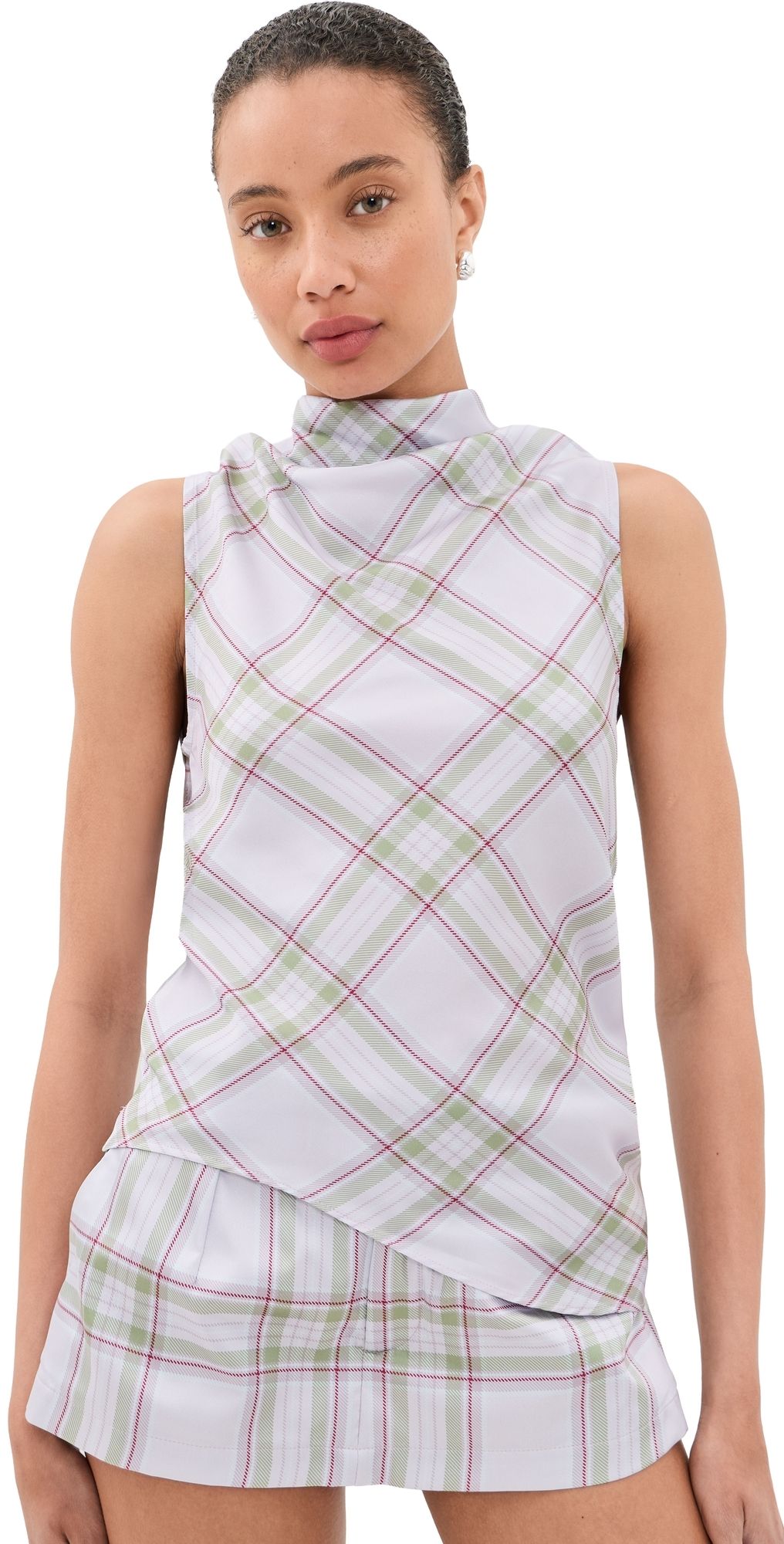Marques'Almeida Lightweight Drill Cowl Neck Top Tartan Plaid 6