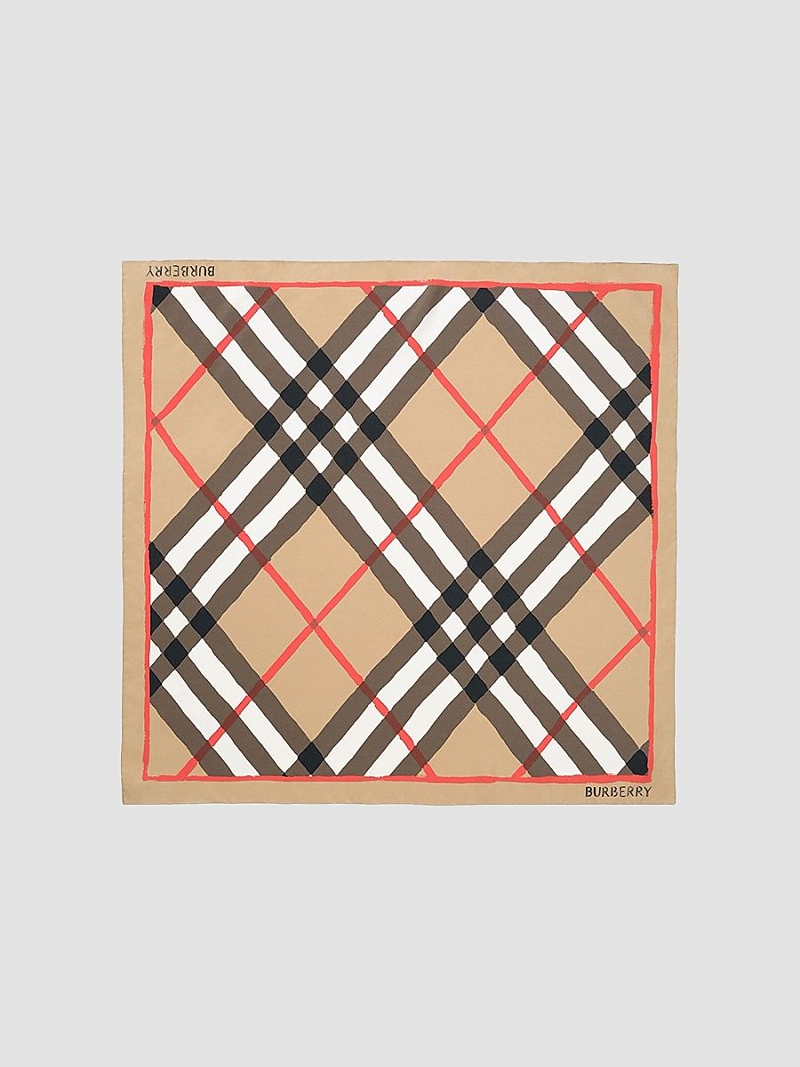 Women's Watercolor Check Silk Scarf - Archive Beige