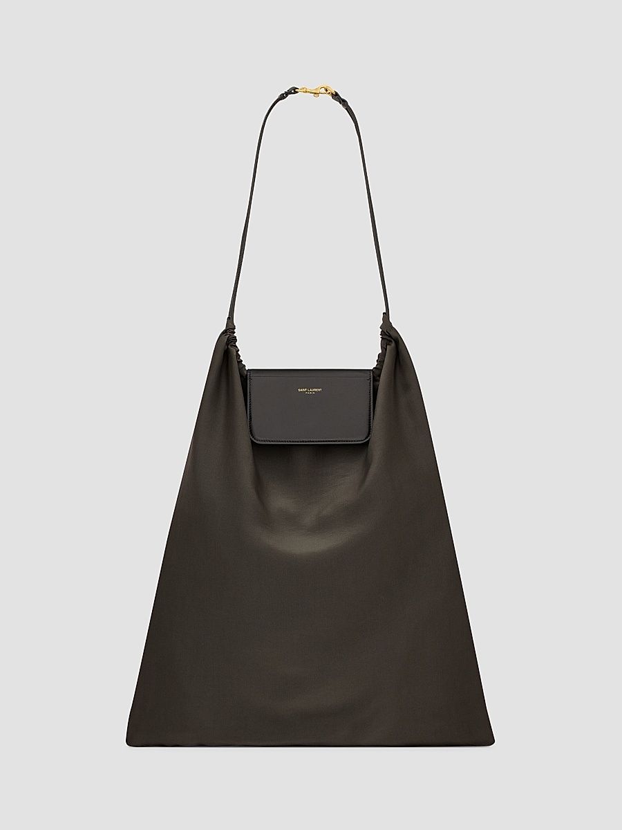 Saint Laurent Men's Foulard Folding Pouch in Silk, Satin and Leather - Chocolate Black
