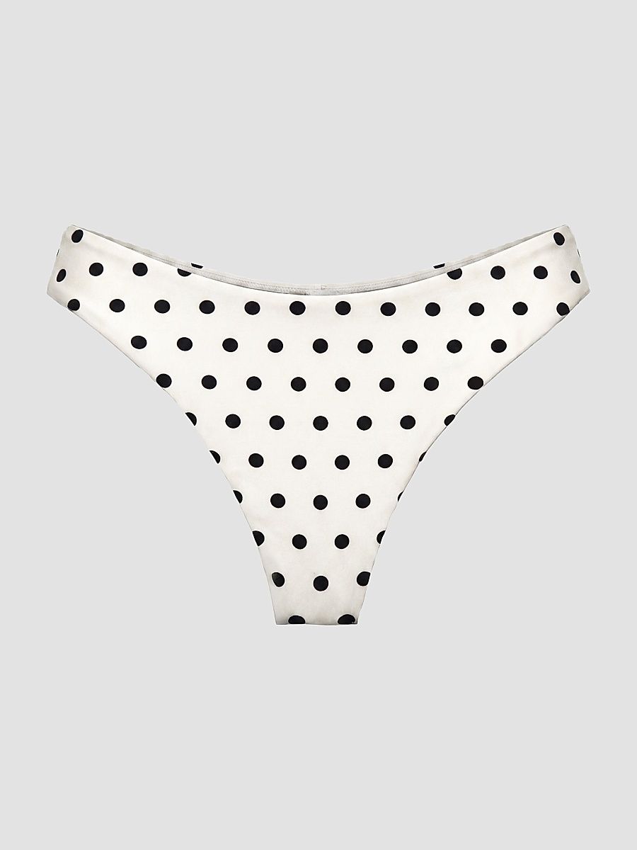 Women's Mira Polka Dot Bikini Bottom - Ivory Black Polka Dot - Size Large