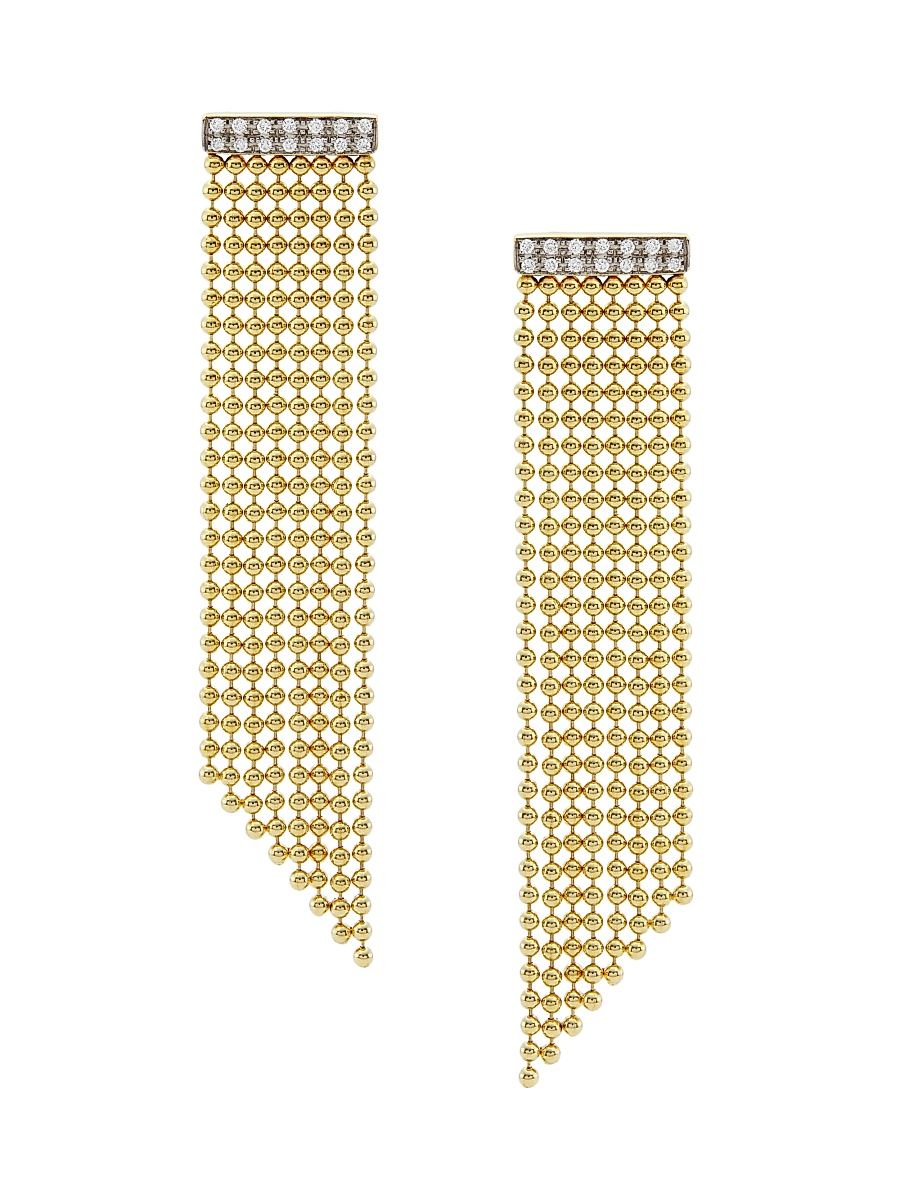 Women's 14K Yellow Gold & 0.125 TCW Diamond Beaded Fringe Earrings - Gold